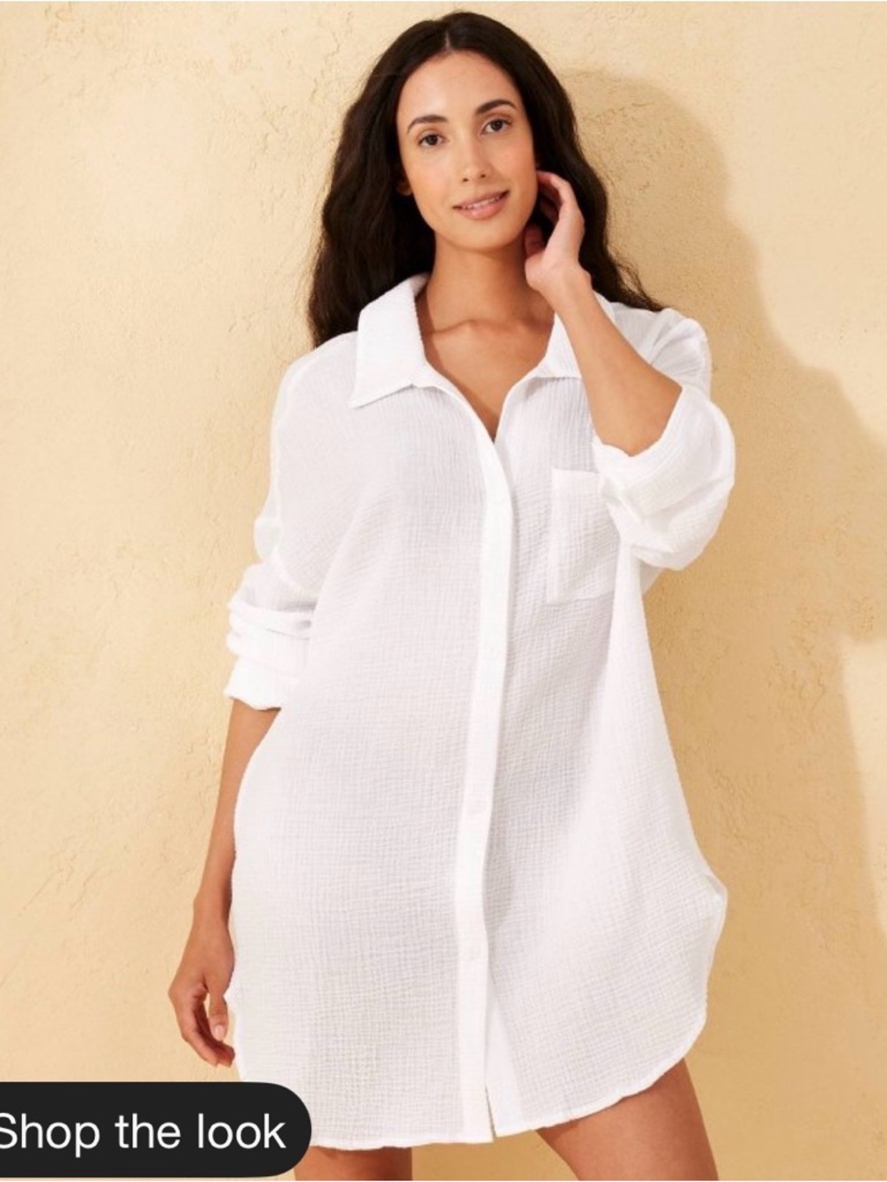 Gauze Cover up Shirt dress in white